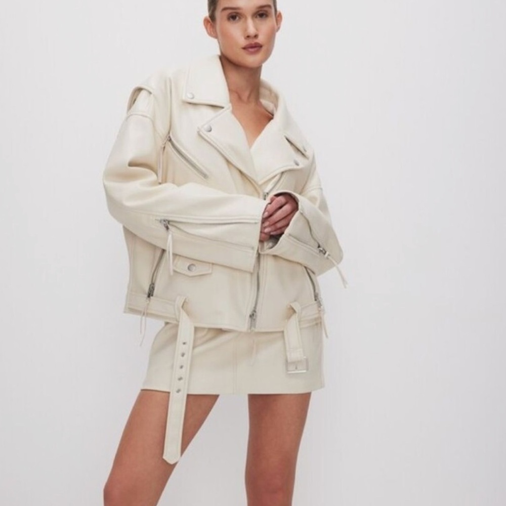 Good American Boyfriend Oversized Moto Jacket Cloud White size L/Xl NWOT